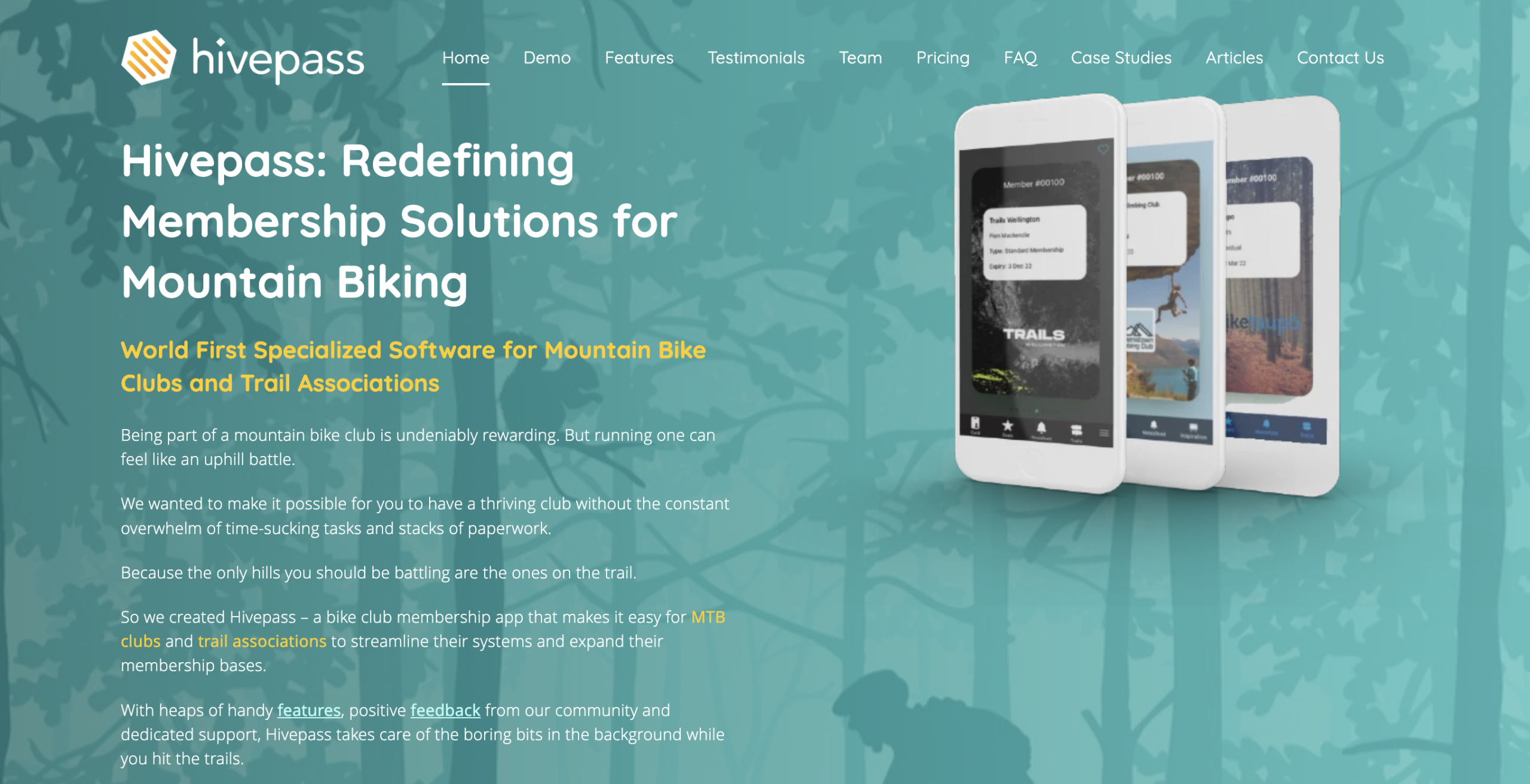 Screenshot of Hivepass' homepage